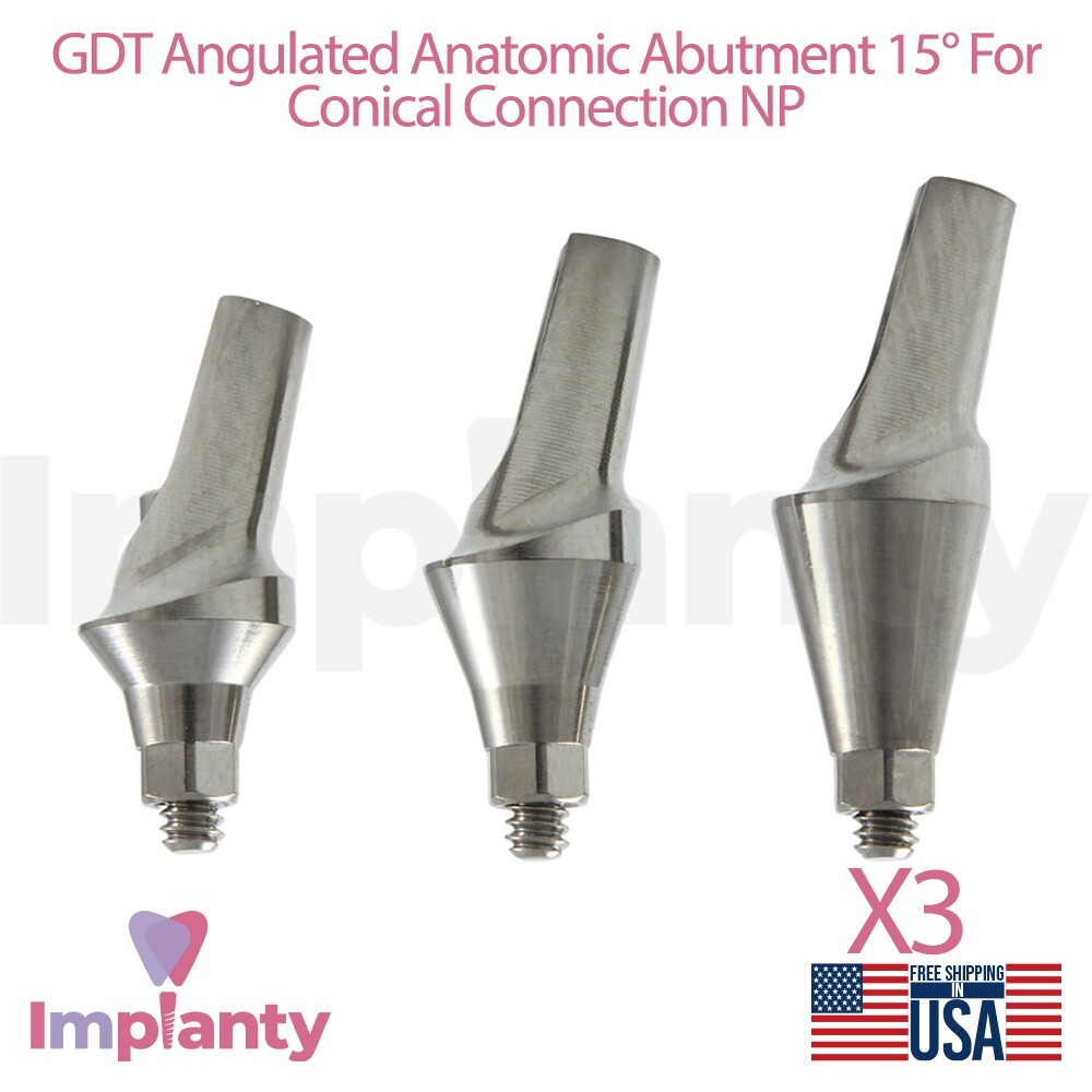 3x GDT Anatomic Angulated Prosthetic 15° Titanium Conical Connection NP 2.25mm
