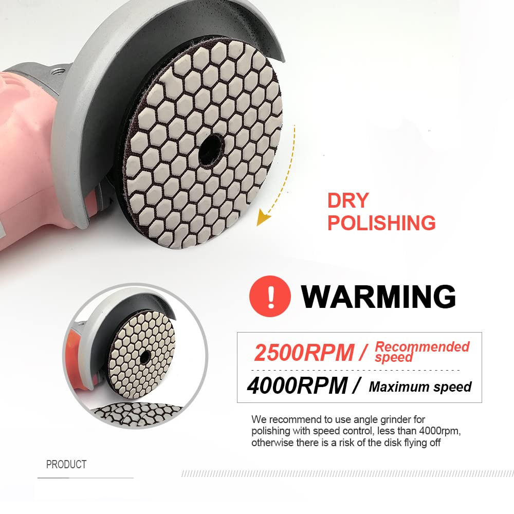 5″ Dry Diamond Polishing Pads Grit 50 for Granite & Marble (7-Pack)