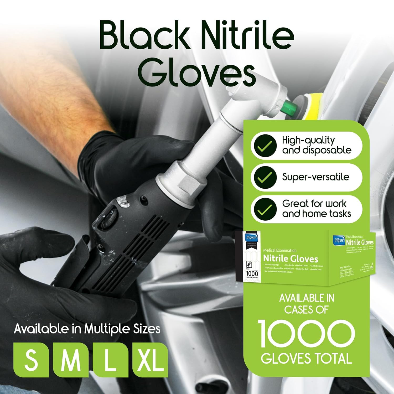 1000 Count Black Nitrile Gloves – Latex Free, Medium Size, Medical & Cleaning