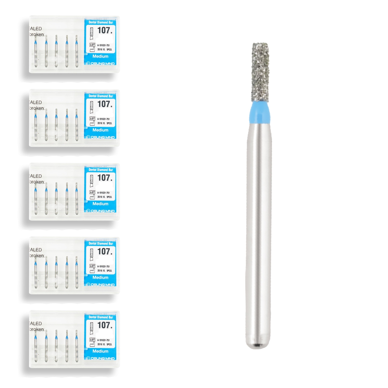 Cylindrical 0.8 mm Dia. Medium Grit Diamond Dental Bur 25 Pcs. 107.8M2