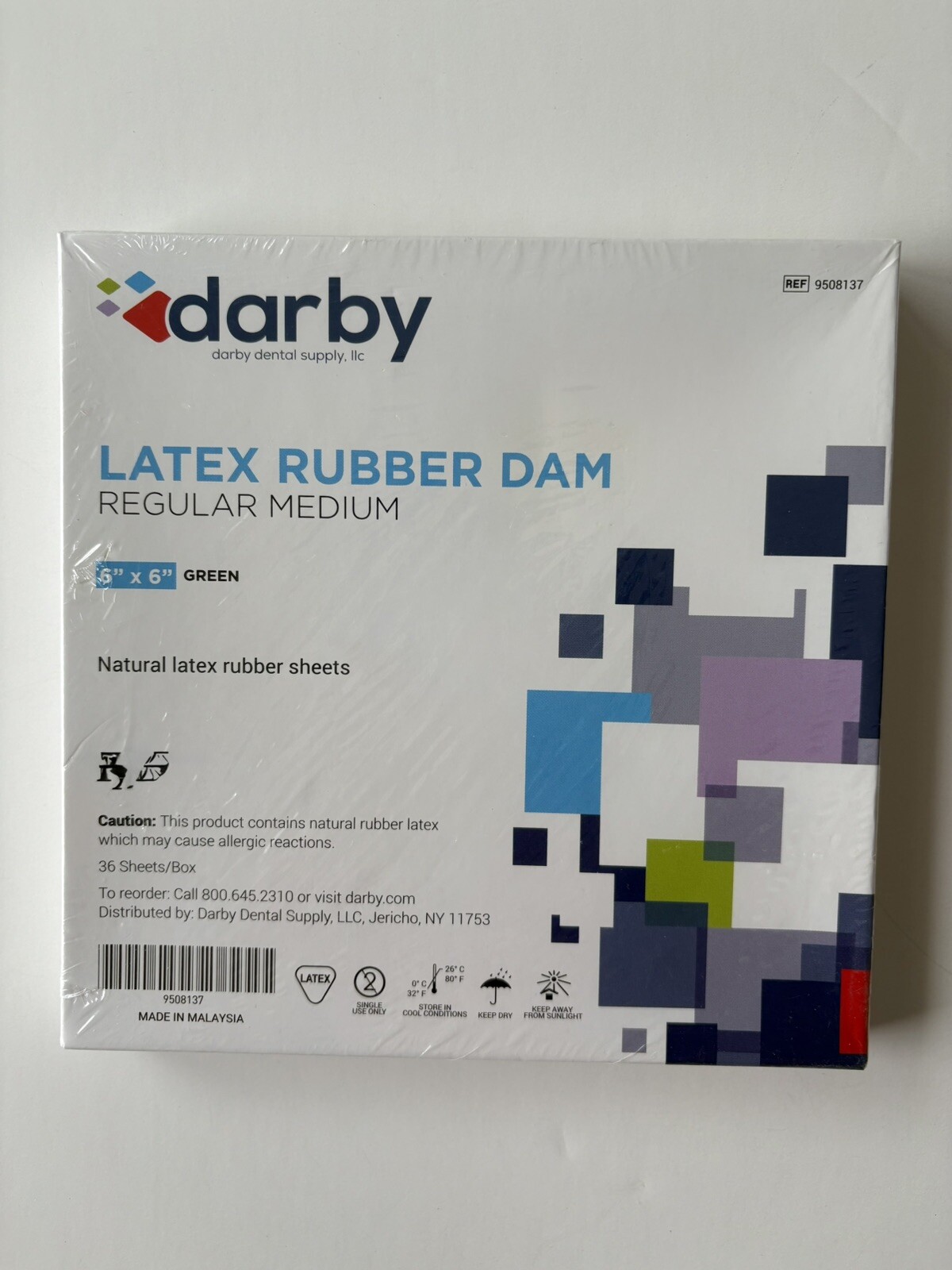 Darby Latex Rubber Dental Dam 9508137 Green 36 Pcs/6” X 6”