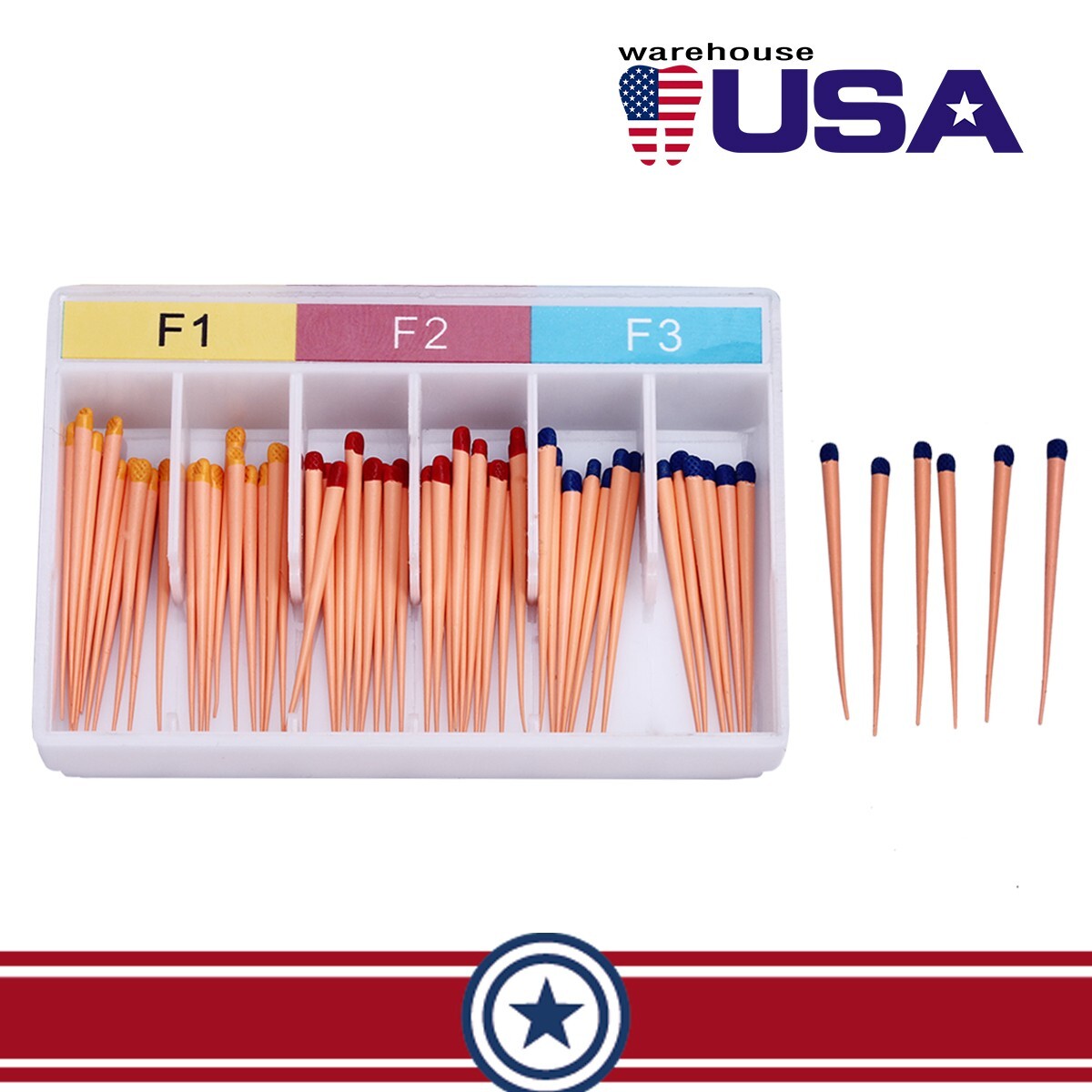 5 X AZDENT Dental Endo Root Canal Obturating Gutta Percha Points Taper F1 F2 F3