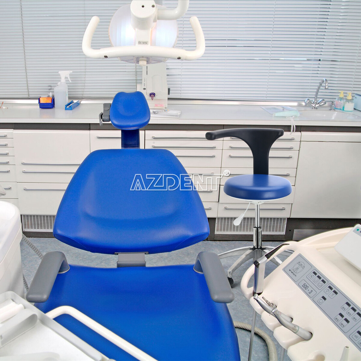 AZDENT Dental Assistant Stool Adjustable Dentist Mobile Chair PU Leather Blue