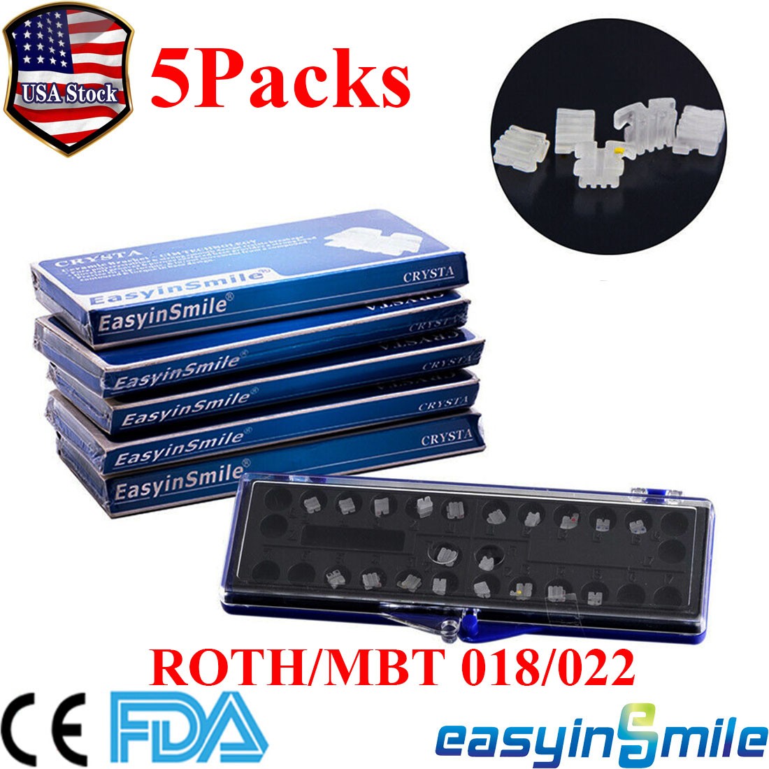 5XDental Orthodontic Ceramic MINI Brackets Clear Braces Roth MBT 018 022» 3/345