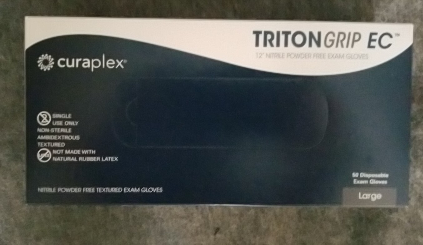 50 Disposable Curaplex Triton Grip Exam Gloves Large Powder/Latex Free