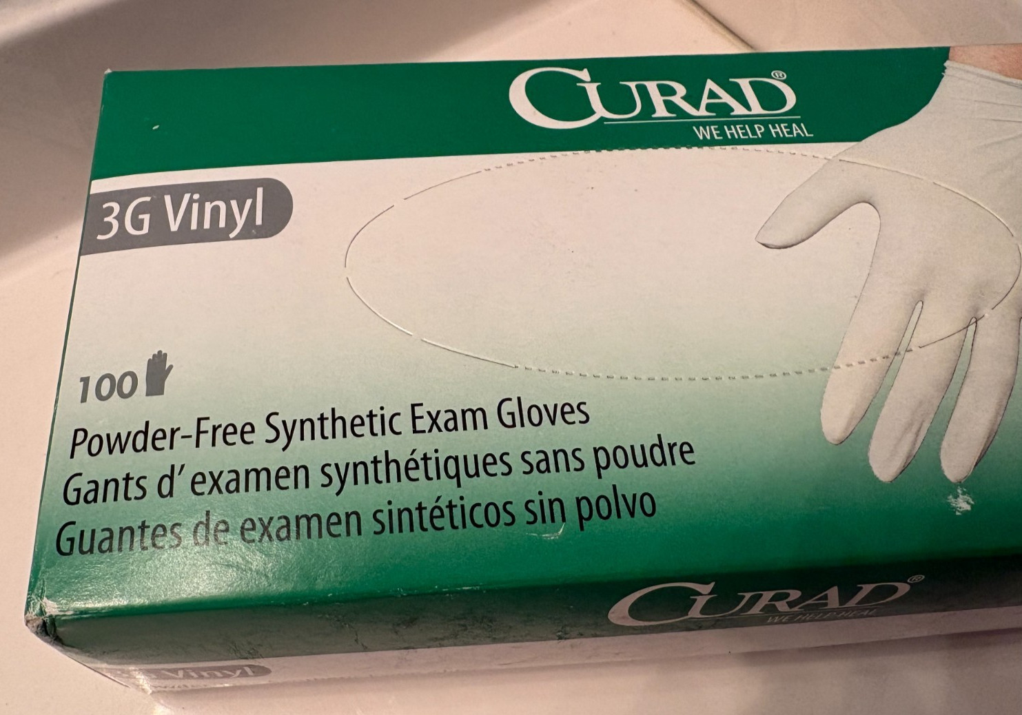 NEW Curad 3G Vinyl Powder-Free Synthetic 100 Exam Gloves Size M