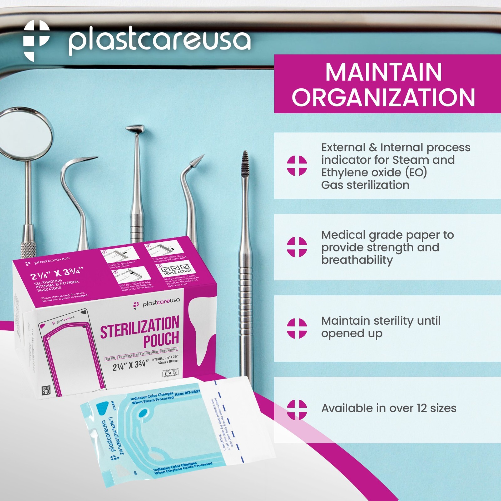 2.25″ x 2.75″ Self-Sealing Sterilization Pouches for Autoclave (Choose Quantity)