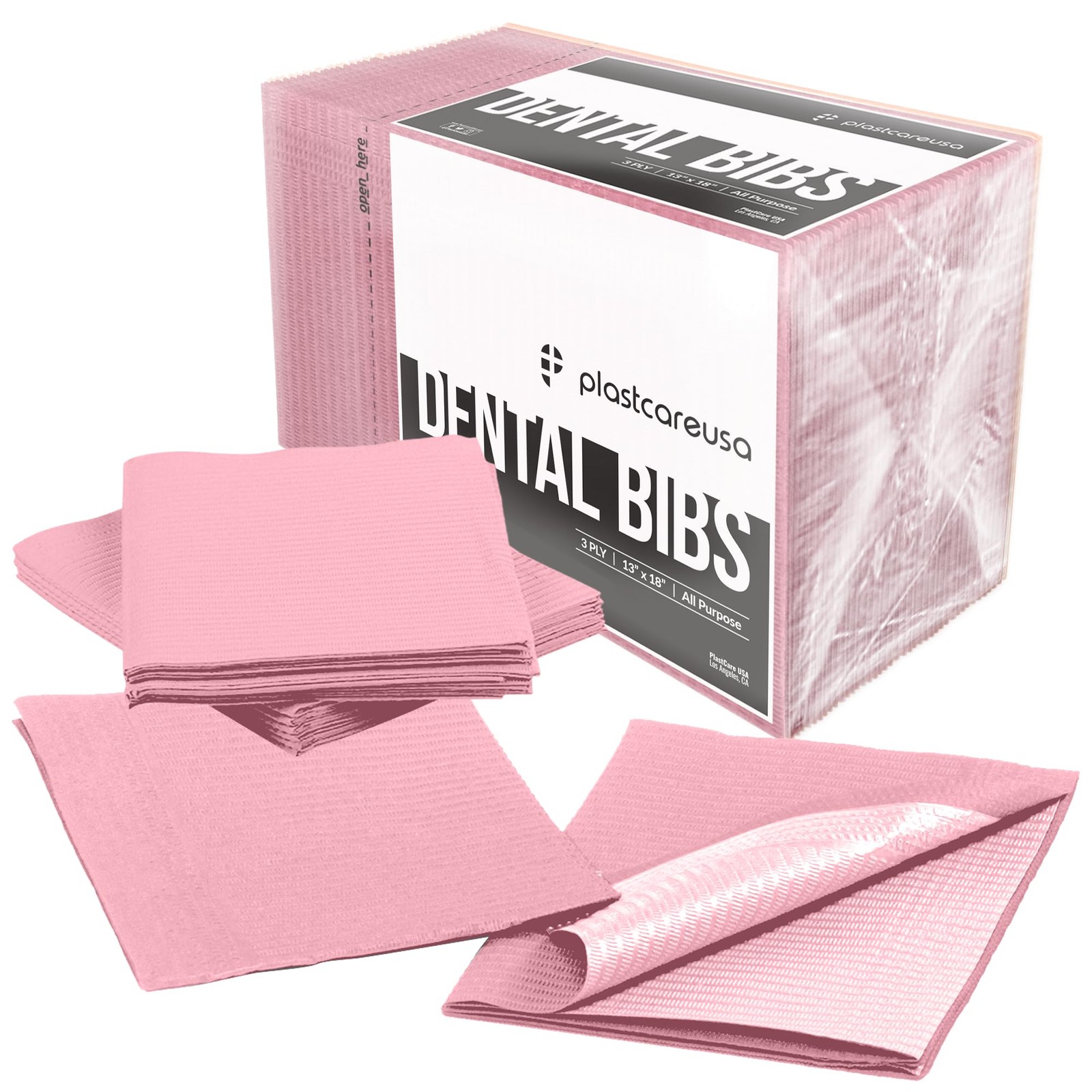 PlastCare USA Pink Disposable Dental Bibs 13″x18″ 50 Count (Pack of 1),