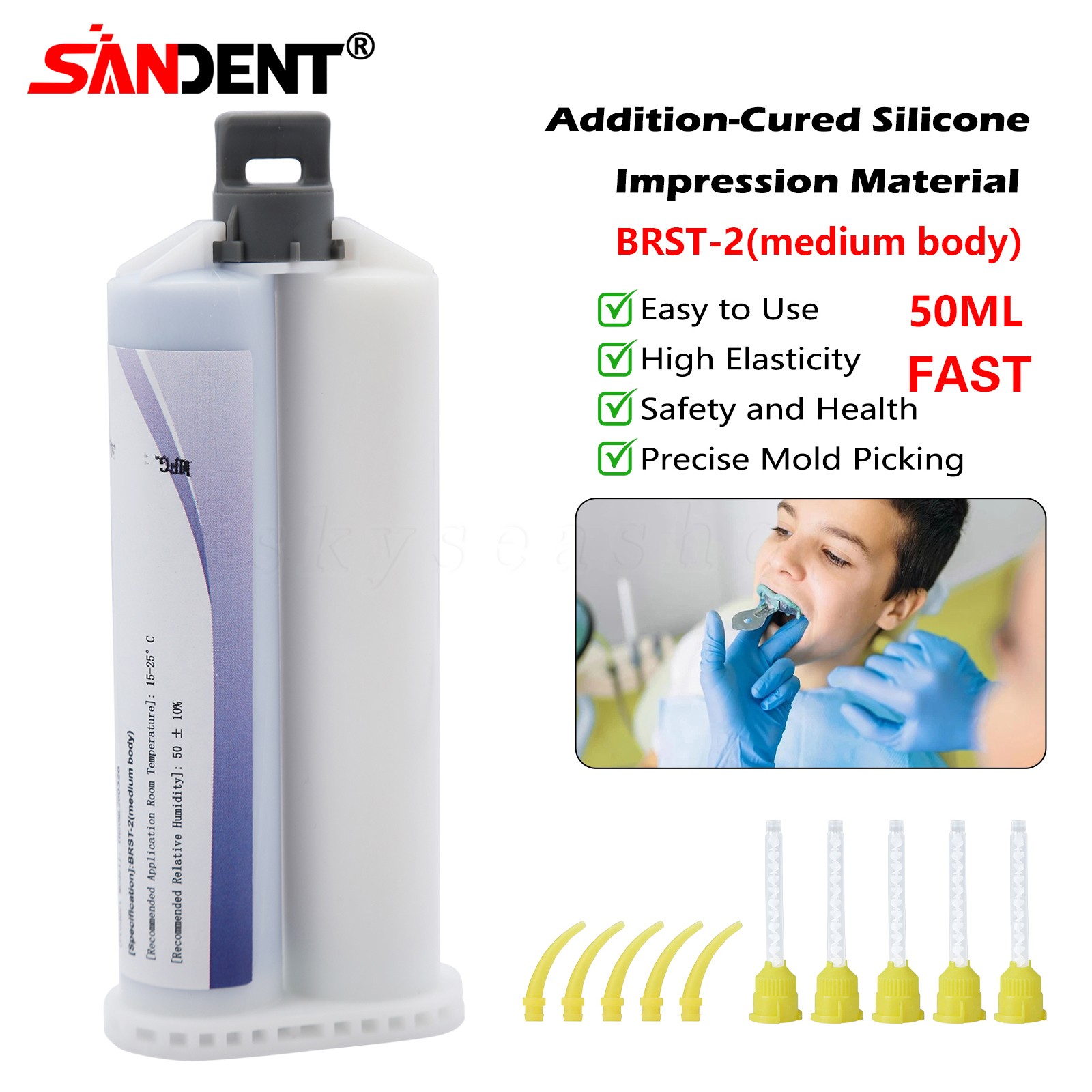 2 x Medium Body Fast Rapid Set Impression Material, 50mL Cartridges VPS PVS