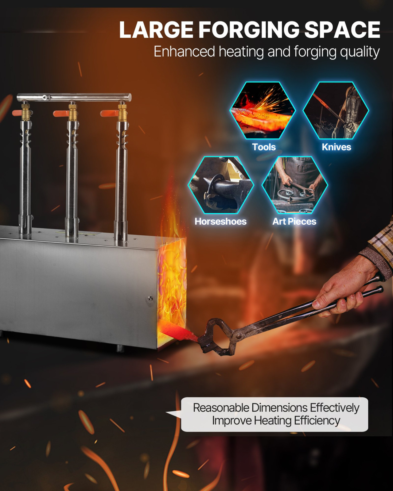 VEVOR 3-Burner Propane Forge | Heavy-Duty 2600℉ Portable Forge