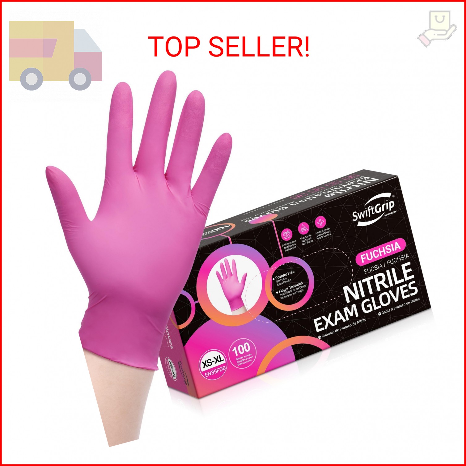 SwiftGrip Pink Gloves Powder-Free Nitrile Gloves, 100ct Box – 3-Mil, Gloves Disp