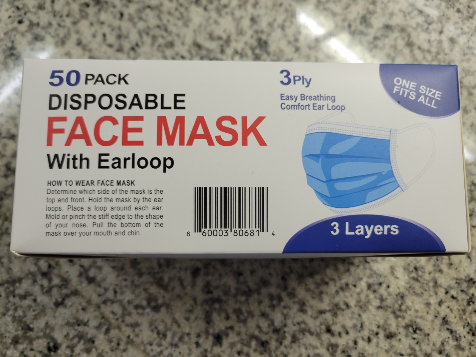 BOX PCS Protective 3 Layer Disposable Medical Face Masks (50 Blue Masks Per Box)