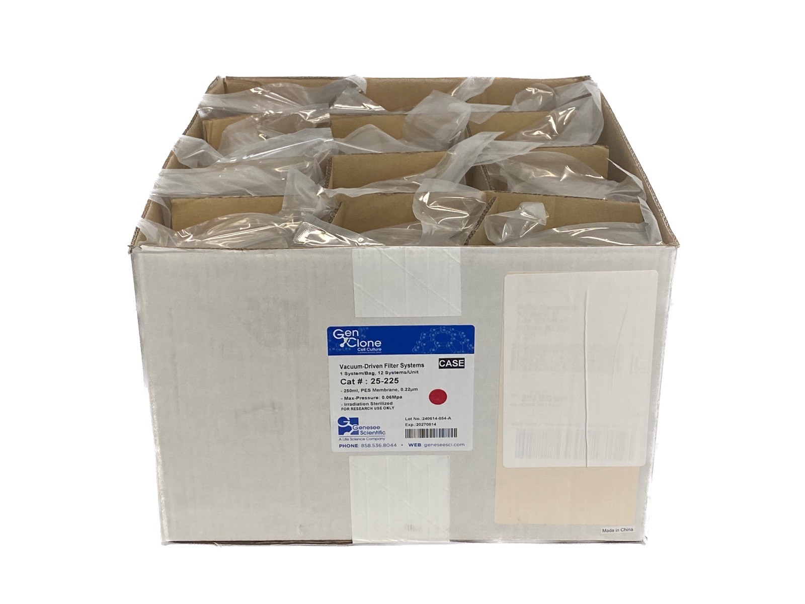 (12/Cs) GENESEE GenClone 250mL Vacuum-Driven Filter System 0.22um PES 25-225