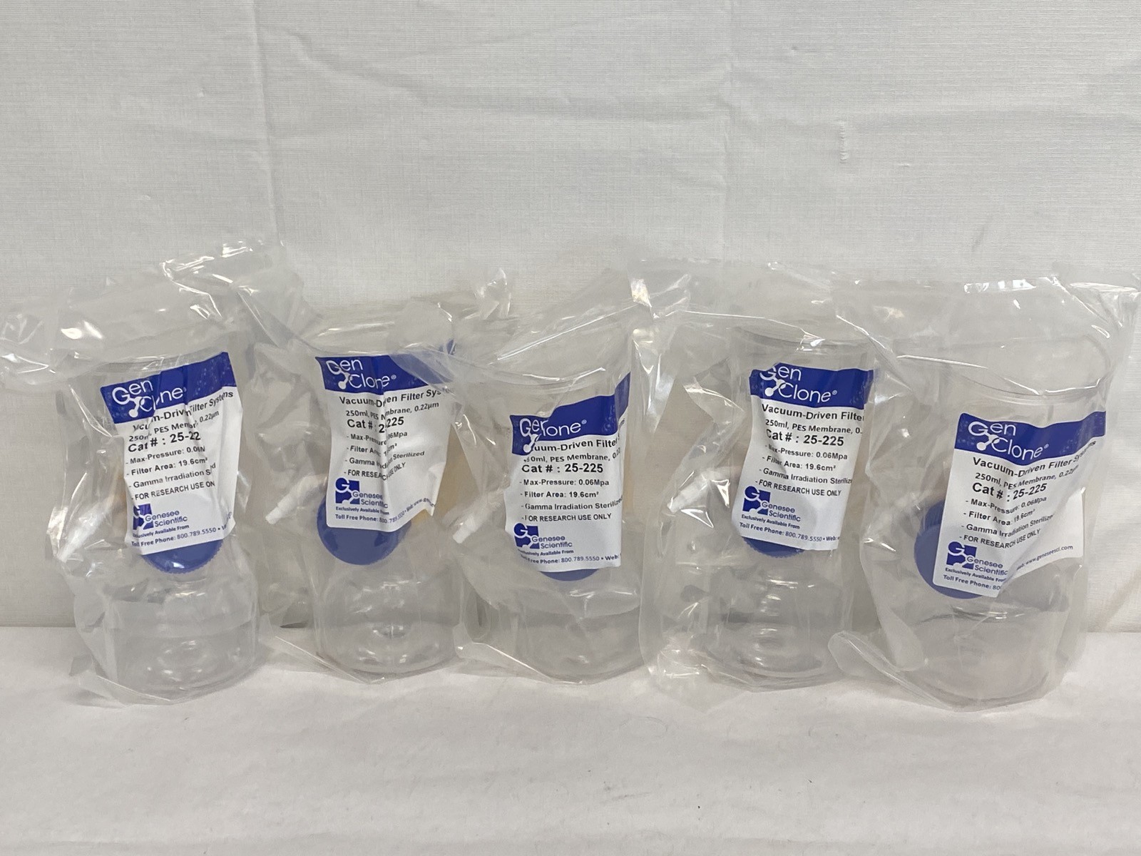 (5) GENESEE GenClone 250mL Vacuum-Driven Filter System 0.22um PES 25-225