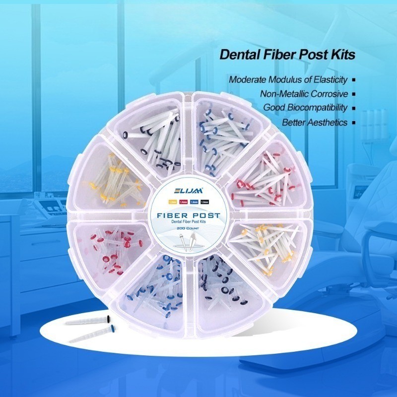 200pcs Dental Quartz Fiber Post Kit 8 Sizes Straight & Screw Threaded Posts Endo
