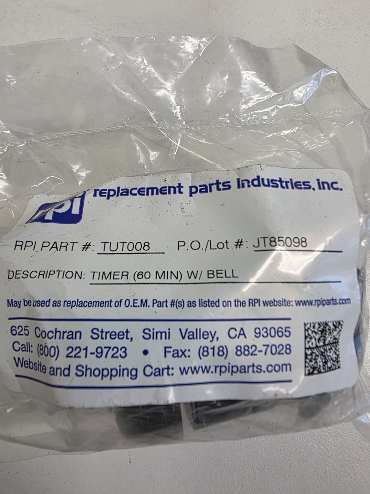 RPI Timer for Autoclave and Sterilizers, 60 Min, Bell Alert, 16A @ 250VAC
