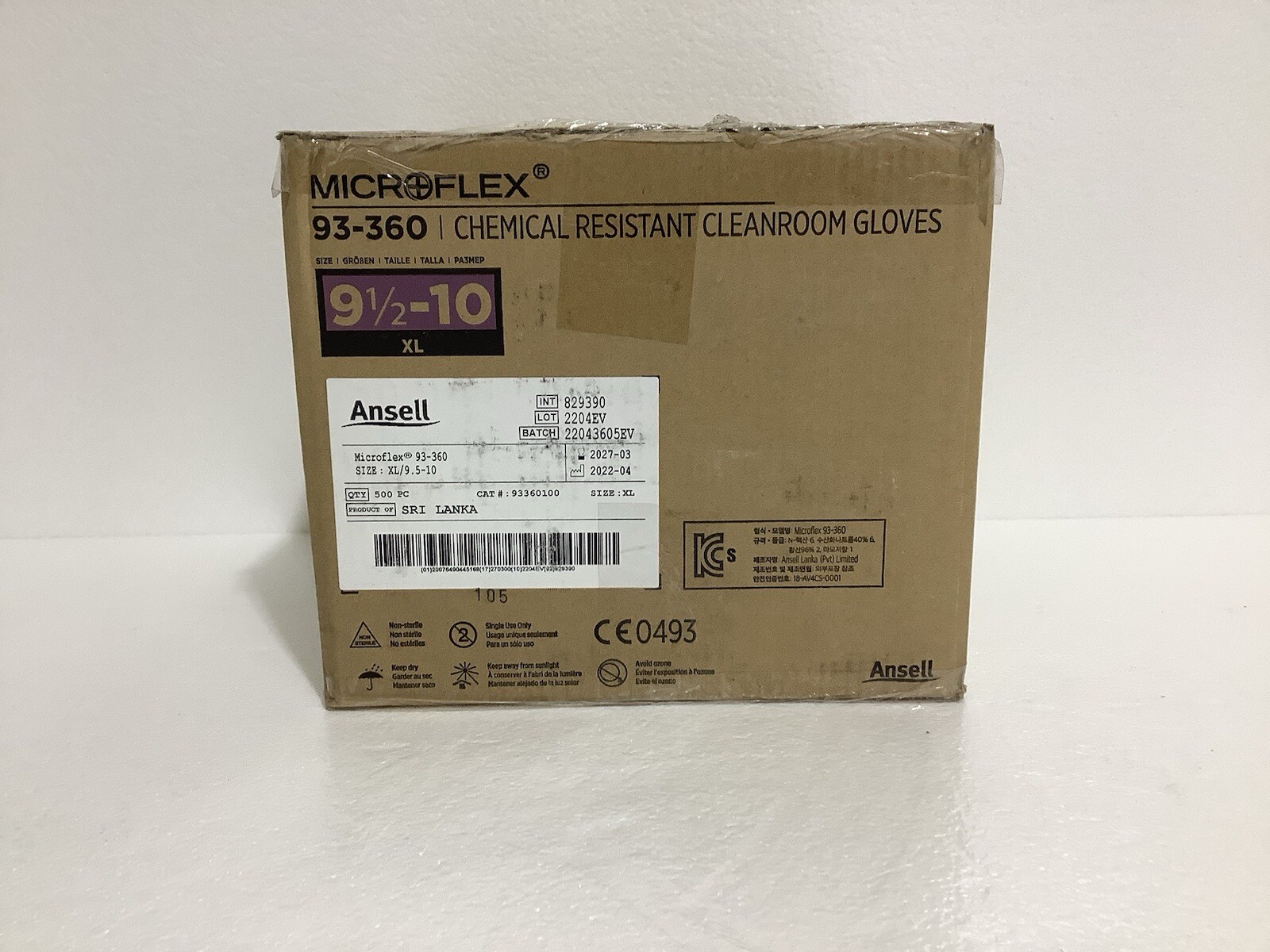 Microflex 93-360 Antistatic Chemical Resistant Cleanroom Gloves 500/Case Size XL