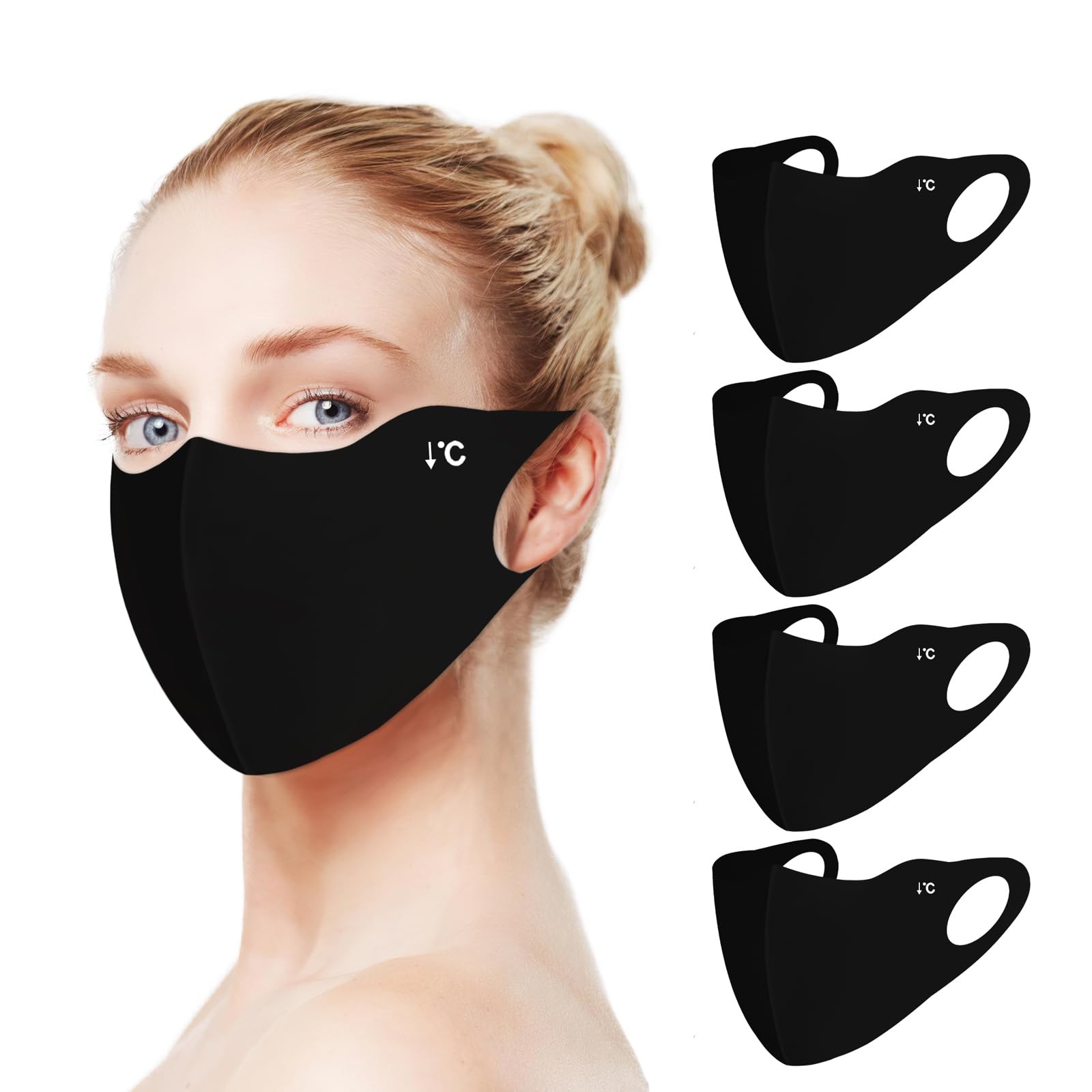 Hymeiluely 4 Pieces Breathable Washable Reusable 1 Count (Pack of 4), Black