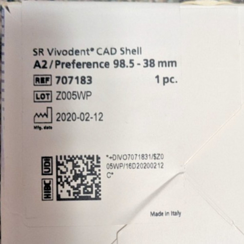 Lot of 7 ivoclar SR Vivodent CAD shell A2 Preference Upper & Lower 707183 707221