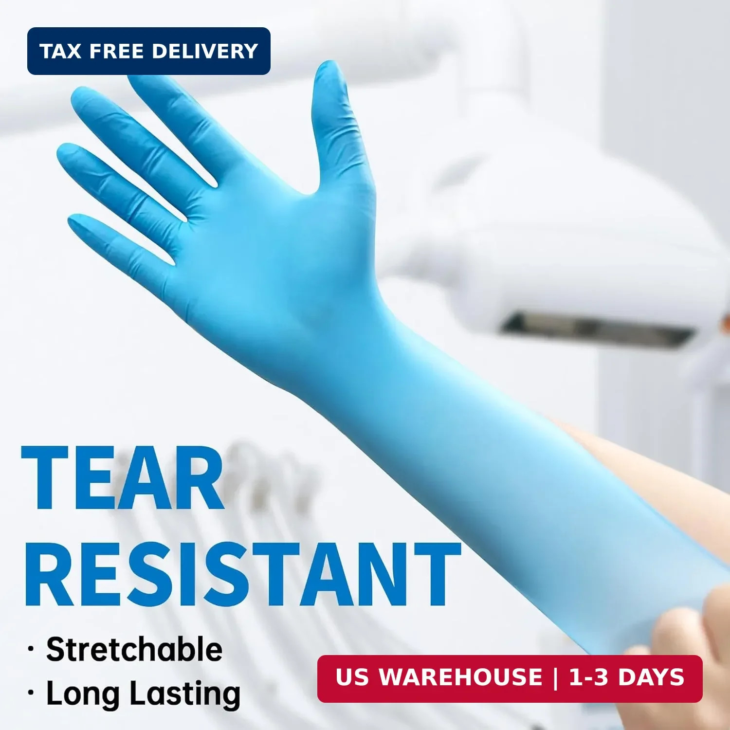 Medguy Medical Blue Nitrile Disposable Exam Gloves, 4.5 Mil 100 Pcs Powder-Free