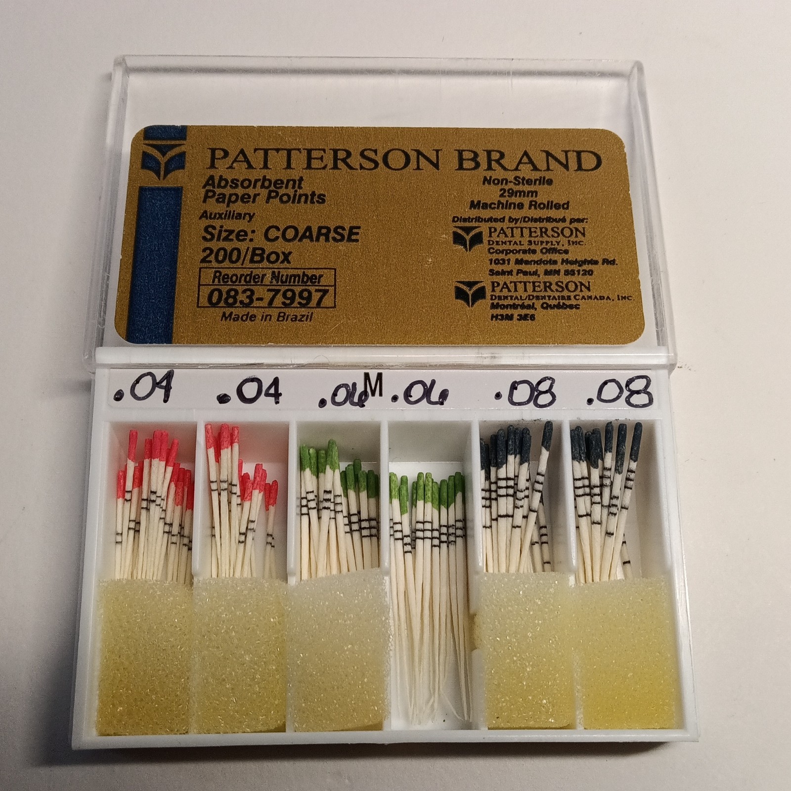 5 boxes Henry Schein and Patterson Absorbent Points 3 sealed boxes, 2 open Box