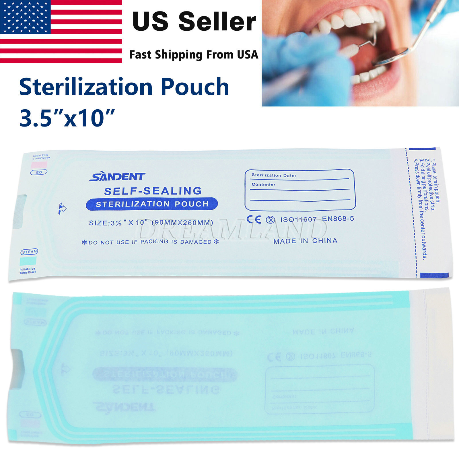 3.5″x10″ Self-Sealing Sterilization Pouches for Autoclave (Choose Quantity)