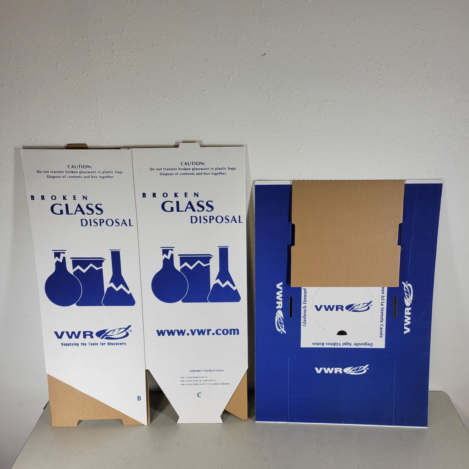 *Lot of 4* VWR 56617-801 Broken Glass Disposal Box-Floor 12x12x27″ Cardboard