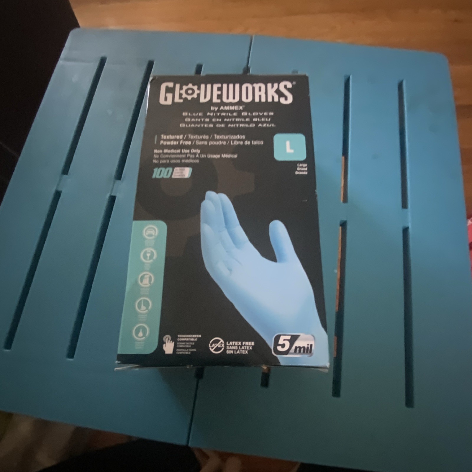 GLOVEWORKS by AMMEX Blue Nitrile Gloves Large Powder-Free 100 Count