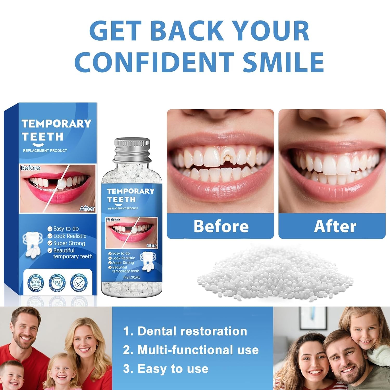 Tooth Repair Kit, Moldable False Teeth Beads for Teeth Repair, Suitable for Miss