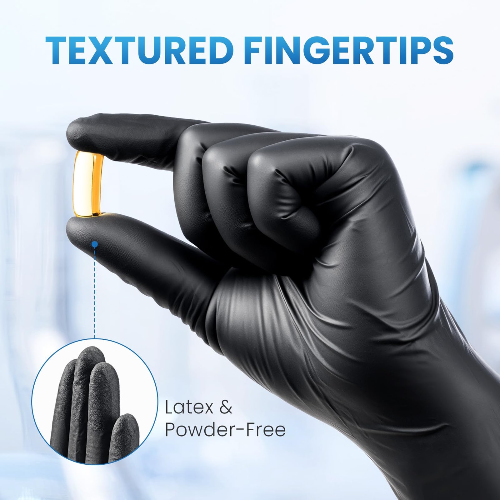 Borje Nitrile Gloves Medium, 100 Count Disposable Gloves, Black, Latex-Free P…