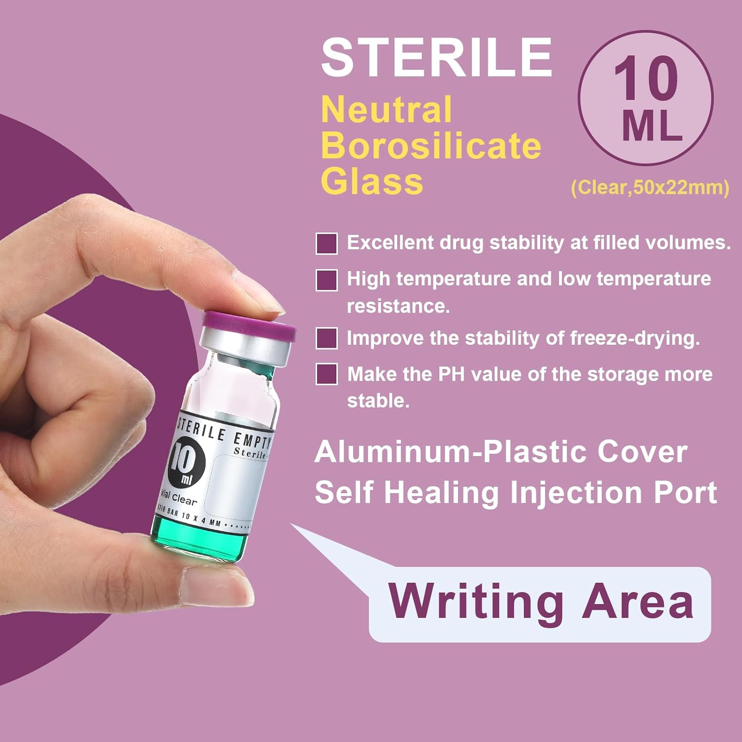 20 Pcs 10Ml Sealed Sterile Empty Vials with Self Healing Injection Port Glass Pe