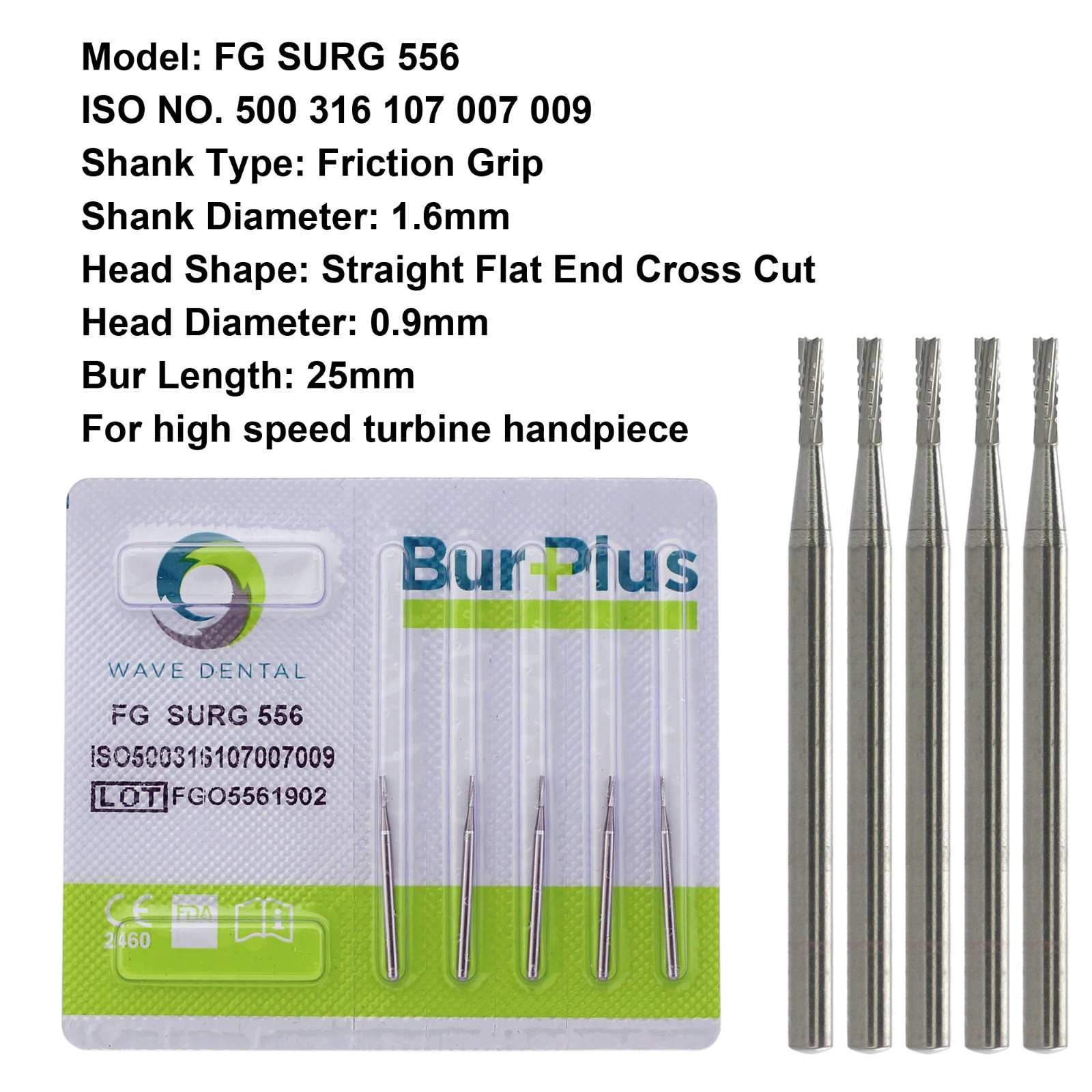 Wave Dental Surgical Burs FGOS 557 25mm Carbide Straight Flat End Cross-cut Bur