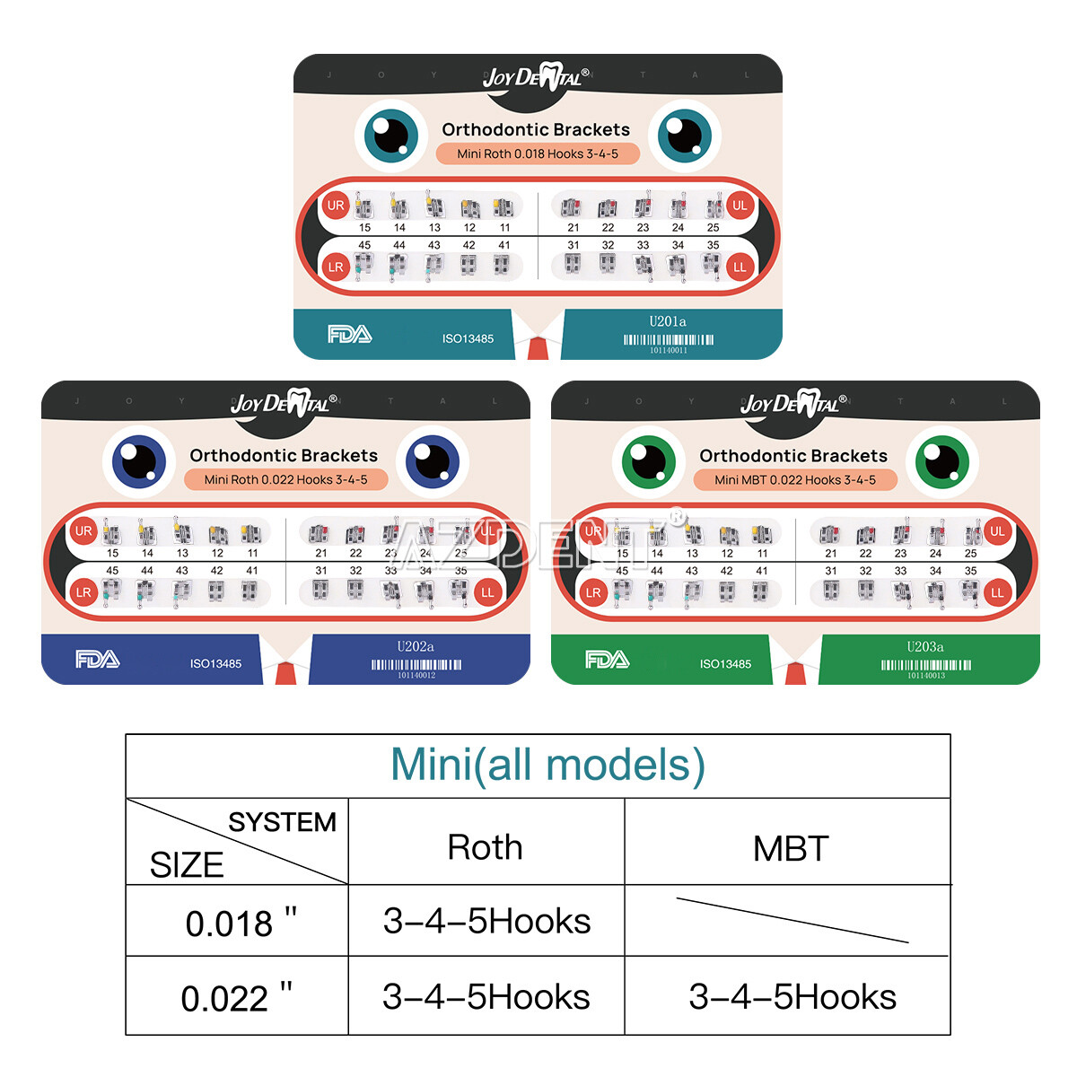 20pcs Dental Orthodontic Monoblock Brackets MIM Mini Roth MBT 022/018 Hooks 345