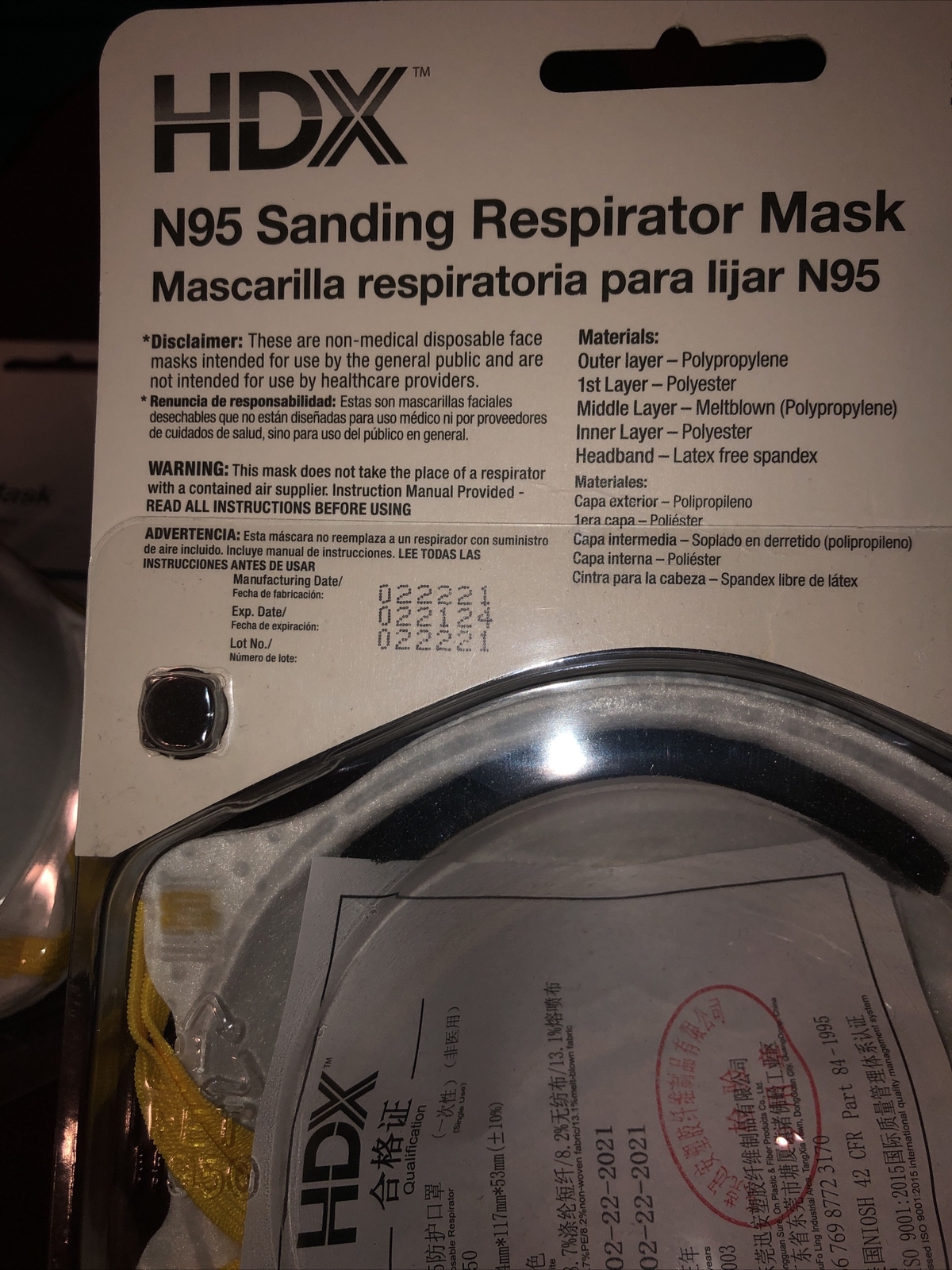 2 New Home Depot HDX N95 Sanding Respirator Mask-3 Packs/Med-Large