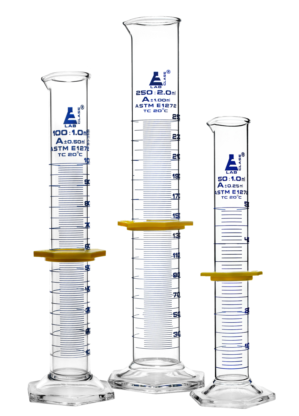 Eisco Labs Premium Graduated Cylinder Set – 50ml, 100ml & 250ml – ASTM, Class A