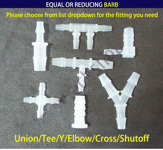 Plastic Straight Wye Elbow T Y Hose Barb Fitting Tube Connector Reducing In to