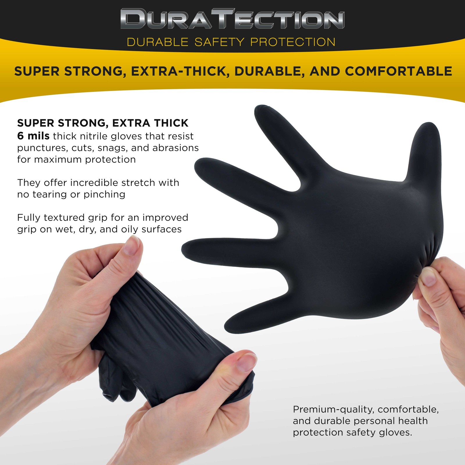 Dura-Gold HD Black Nitrile Disposable Gloves, 3 Boxes of 100, X-Large, 6 Mil