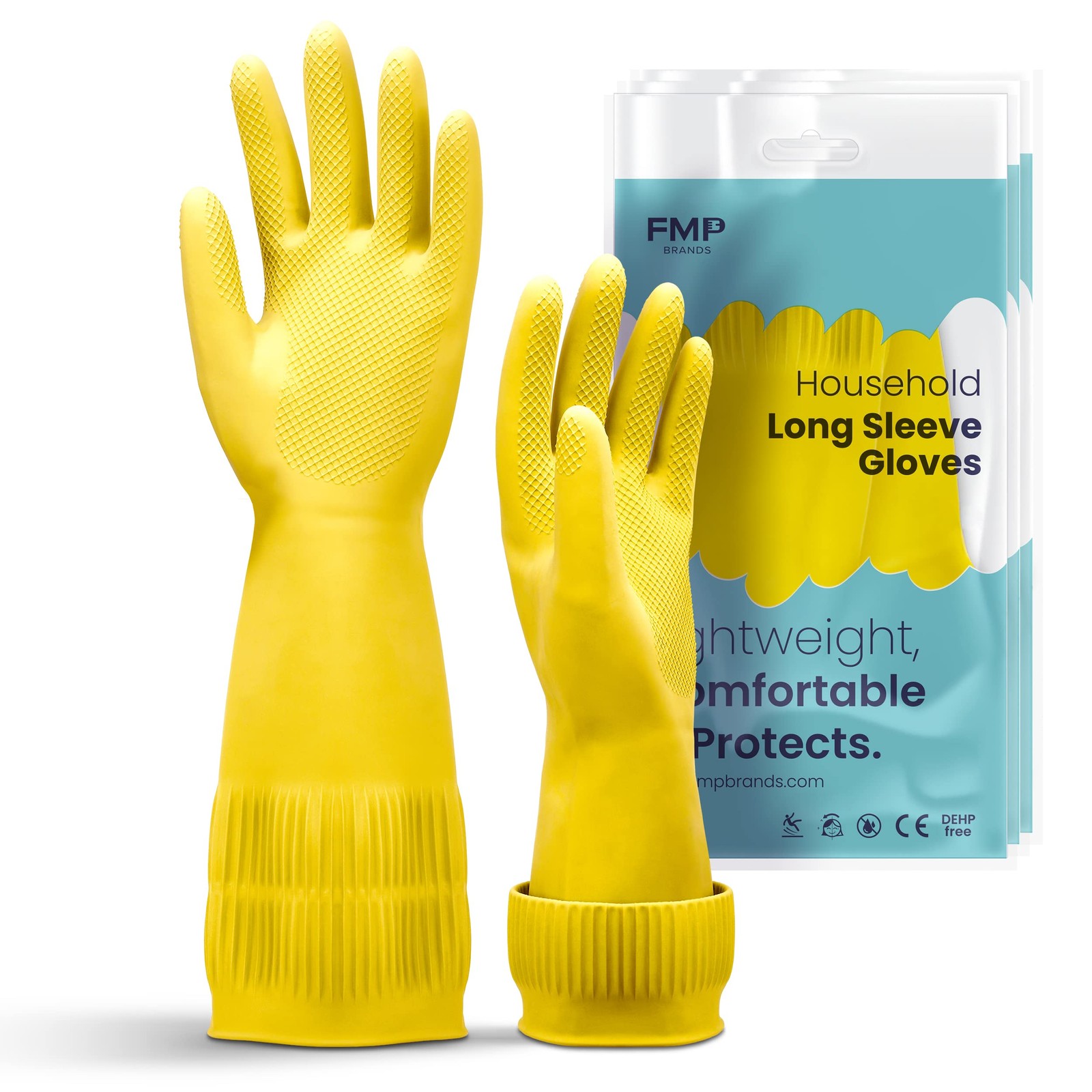 FMP Brands Yellow Large 12 Pair Pack of 15 Inch Extra Long Rubber Dishwashing…