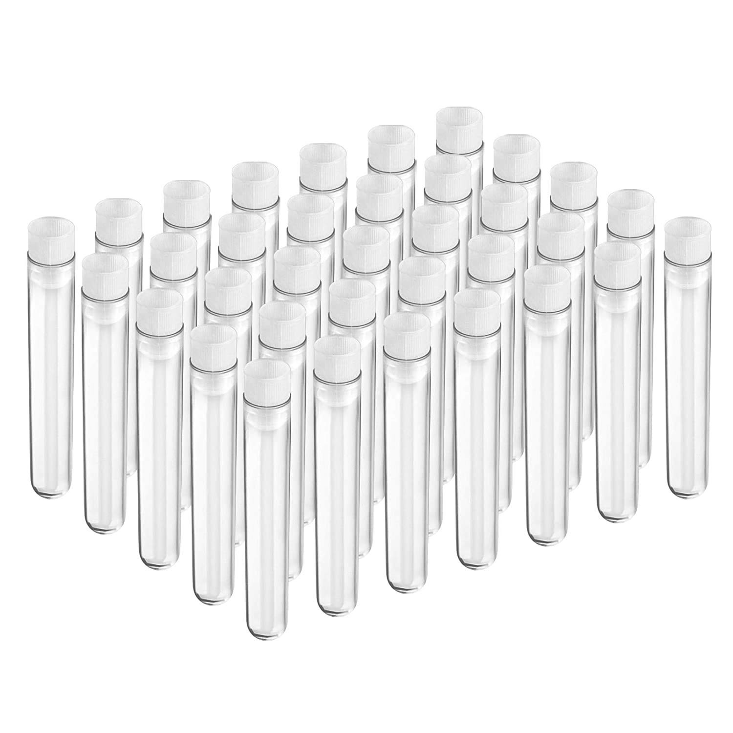 50Pcs 12X100Mm(8Ml) Clear Plastic Test Tubes with Caps for Scientific Experiment