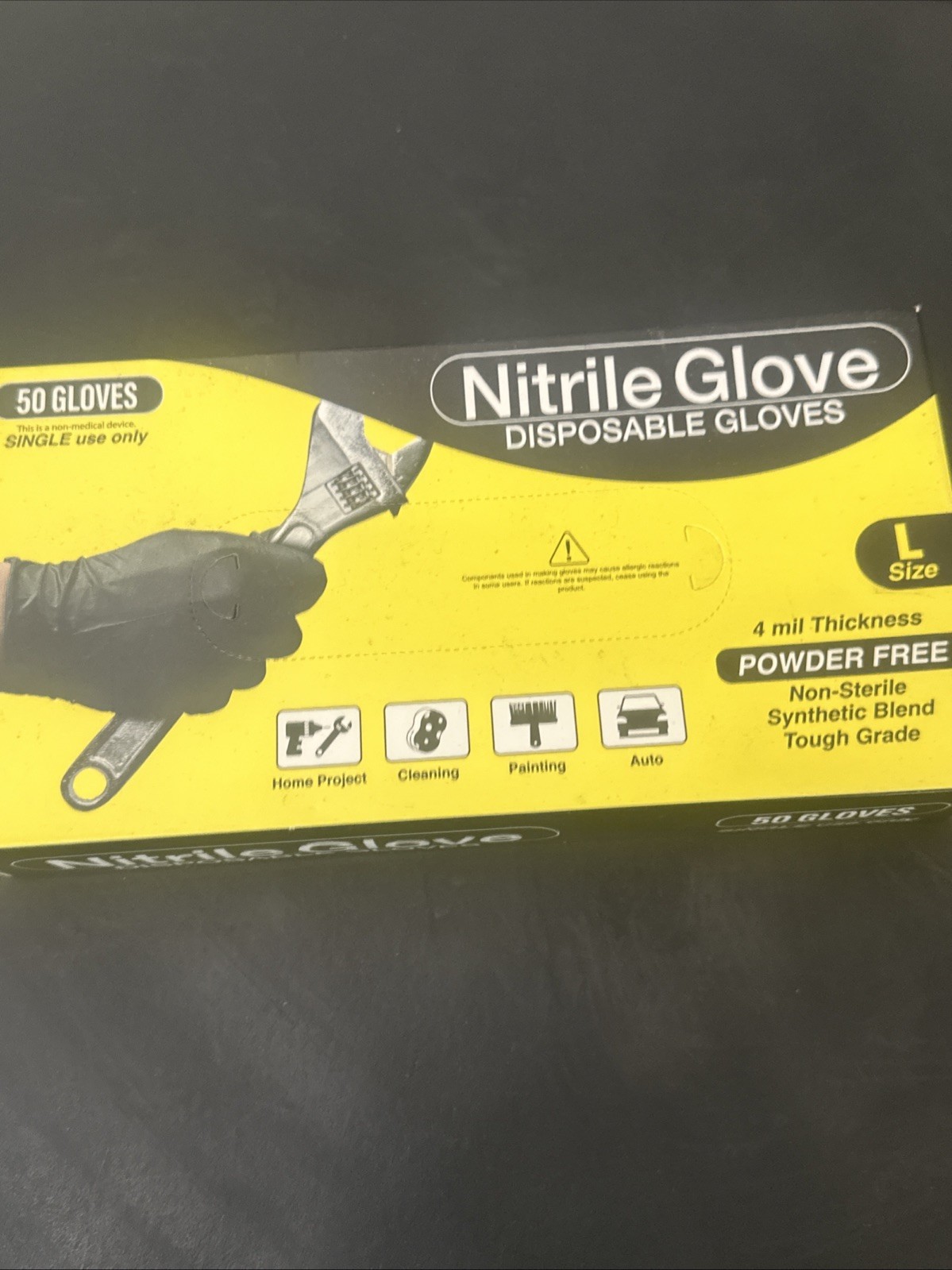 50 LG Black Nitrile Disposable Gloves 4 Mil, Powder Free, Synthetic (1-shelf)