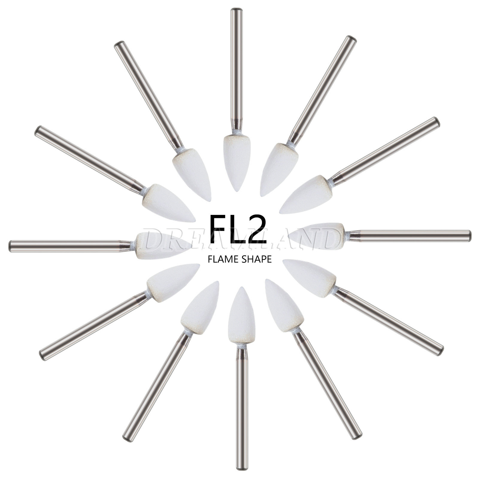 FL2 Dental Flame White Stone Polishing FG Burs Abrasion Point Bur 12Pcs/Pack