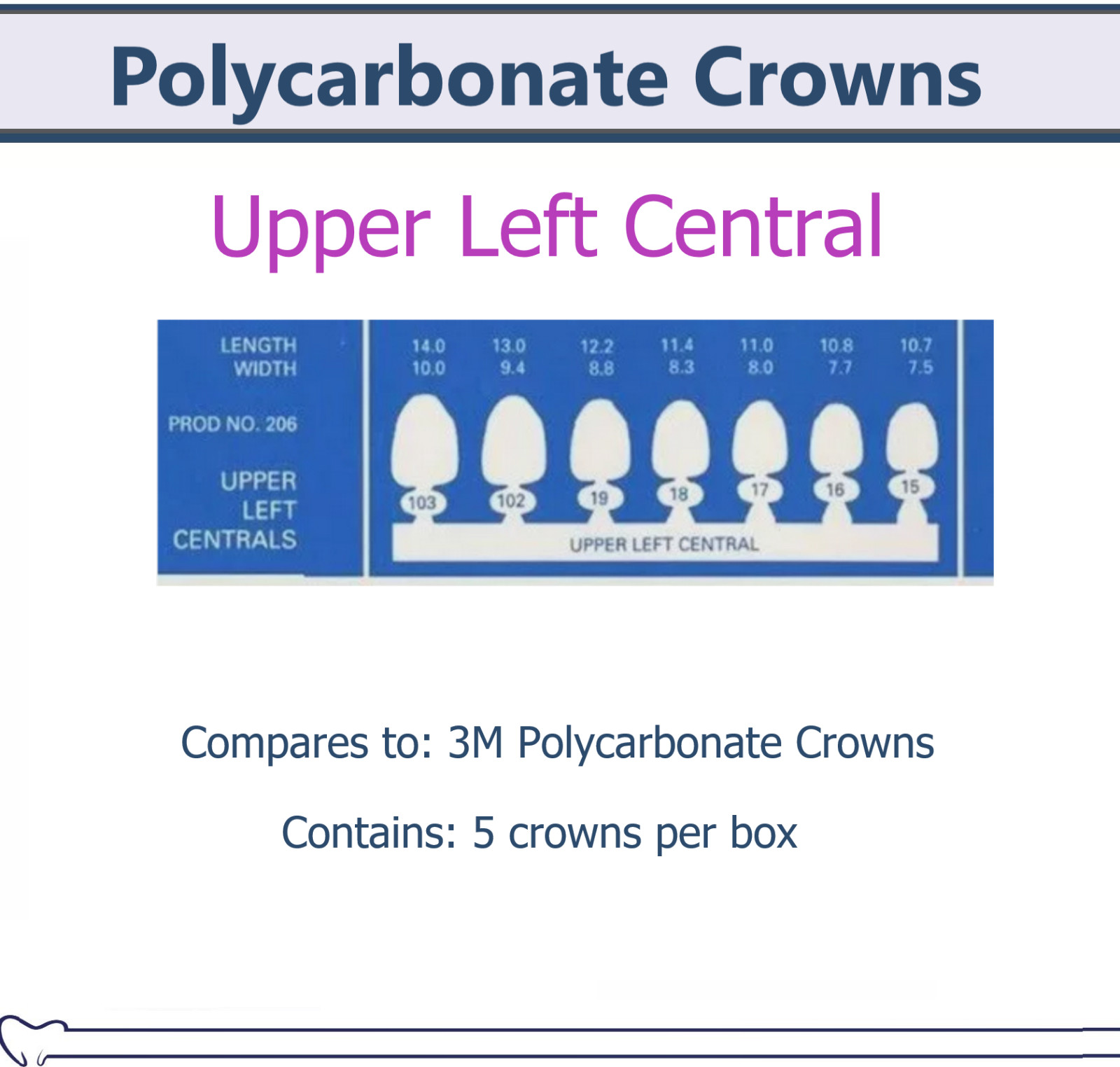 MARK3 Dental Temporary Polycarbonate Crowns All Sizes Swiss Made Box/5, 3M Type