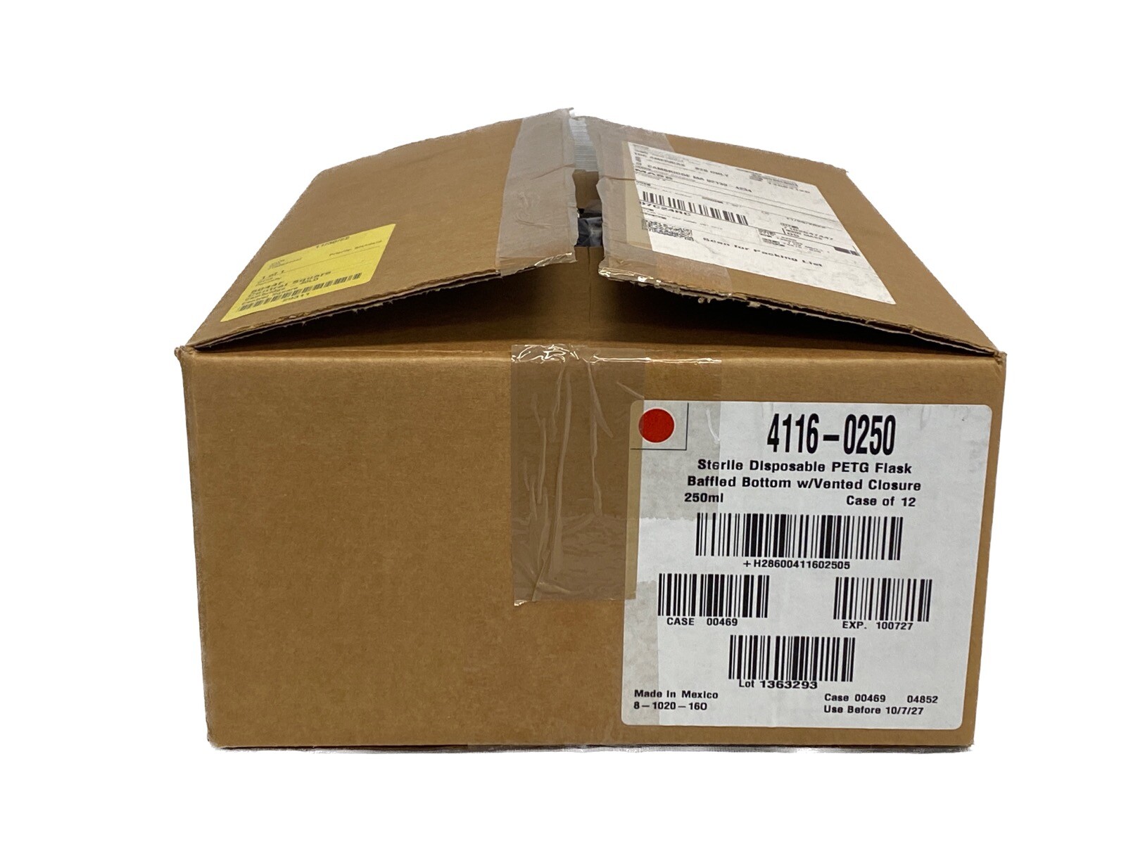 (12/Cs) THERMO 250mL Disposable PETG Graduated Flask Baffles Vent Cap 4116-0250