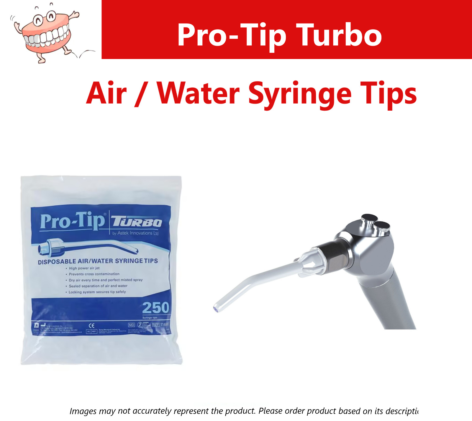 Young Dental Pro-Tip Turbo Air / Water Syringe Tips Upto 250/Bg, 116410 SafeJet