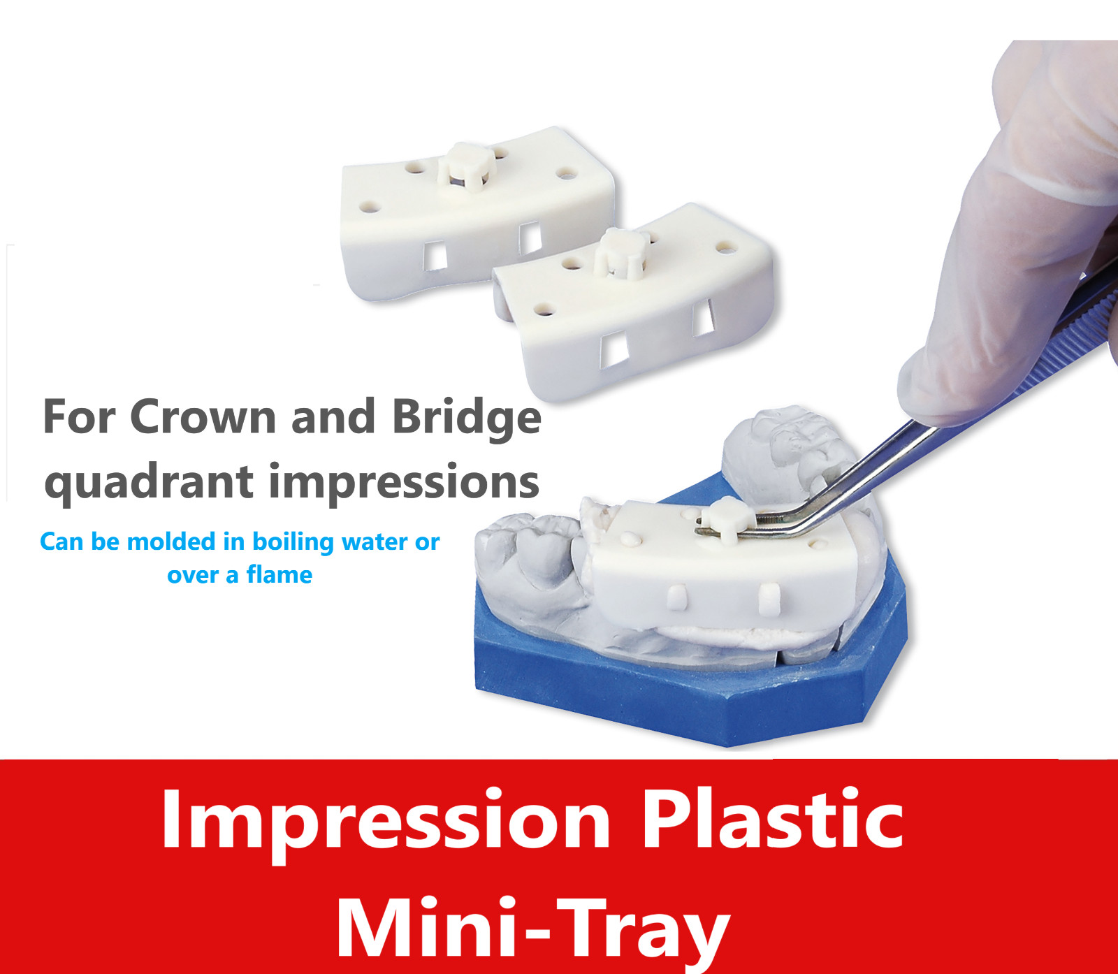 Dental Impression Mini Tray For Crown and Bridge Quadrant Impressions, Bag of 25