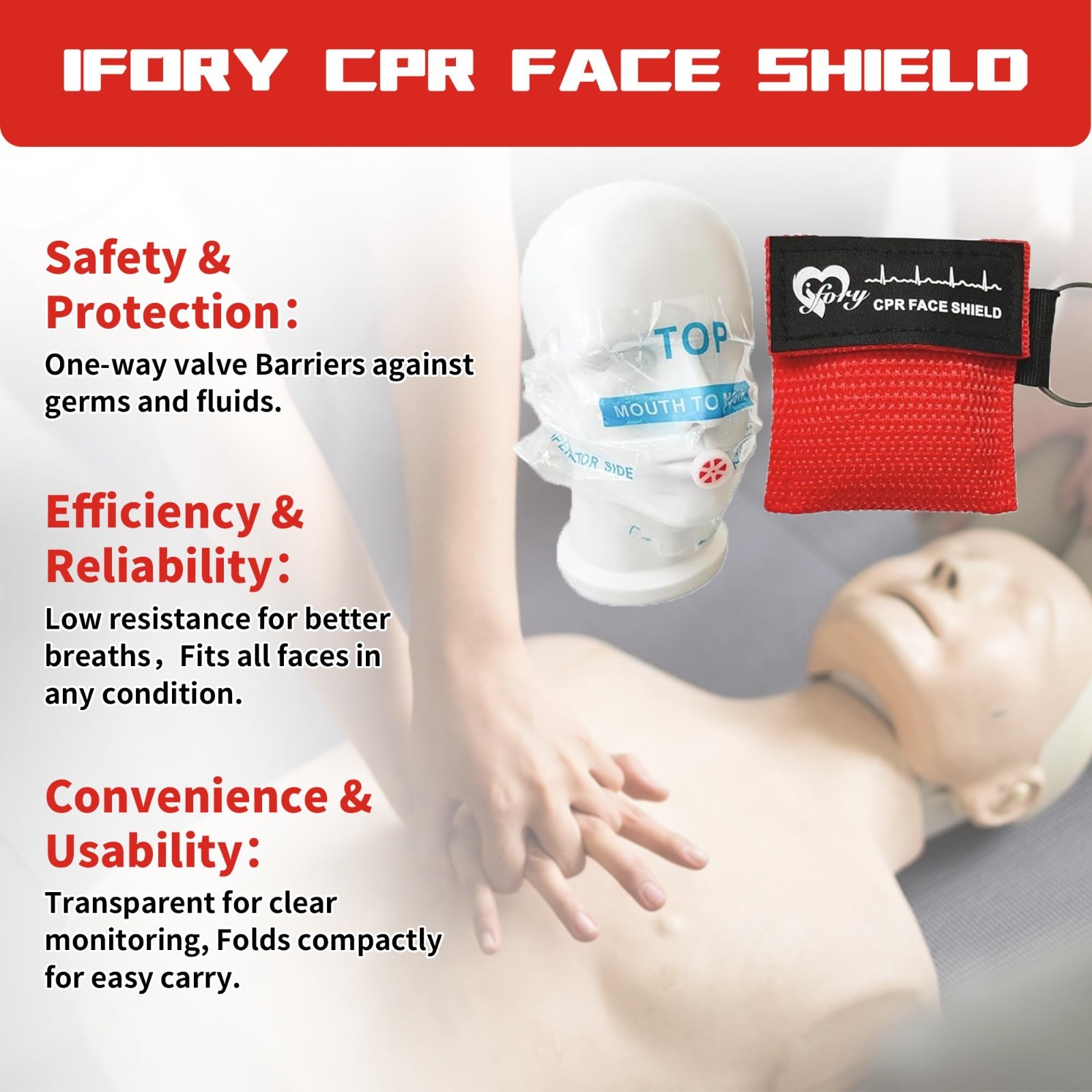 50 CPR Face Shields with Keyring – Pocket Mask Keychain for First Aid & Emergenc
