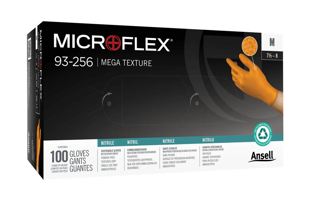 5mil Orange Nitrile Gloves Mega Texture Powder Free XX Large 100 Box Industrial