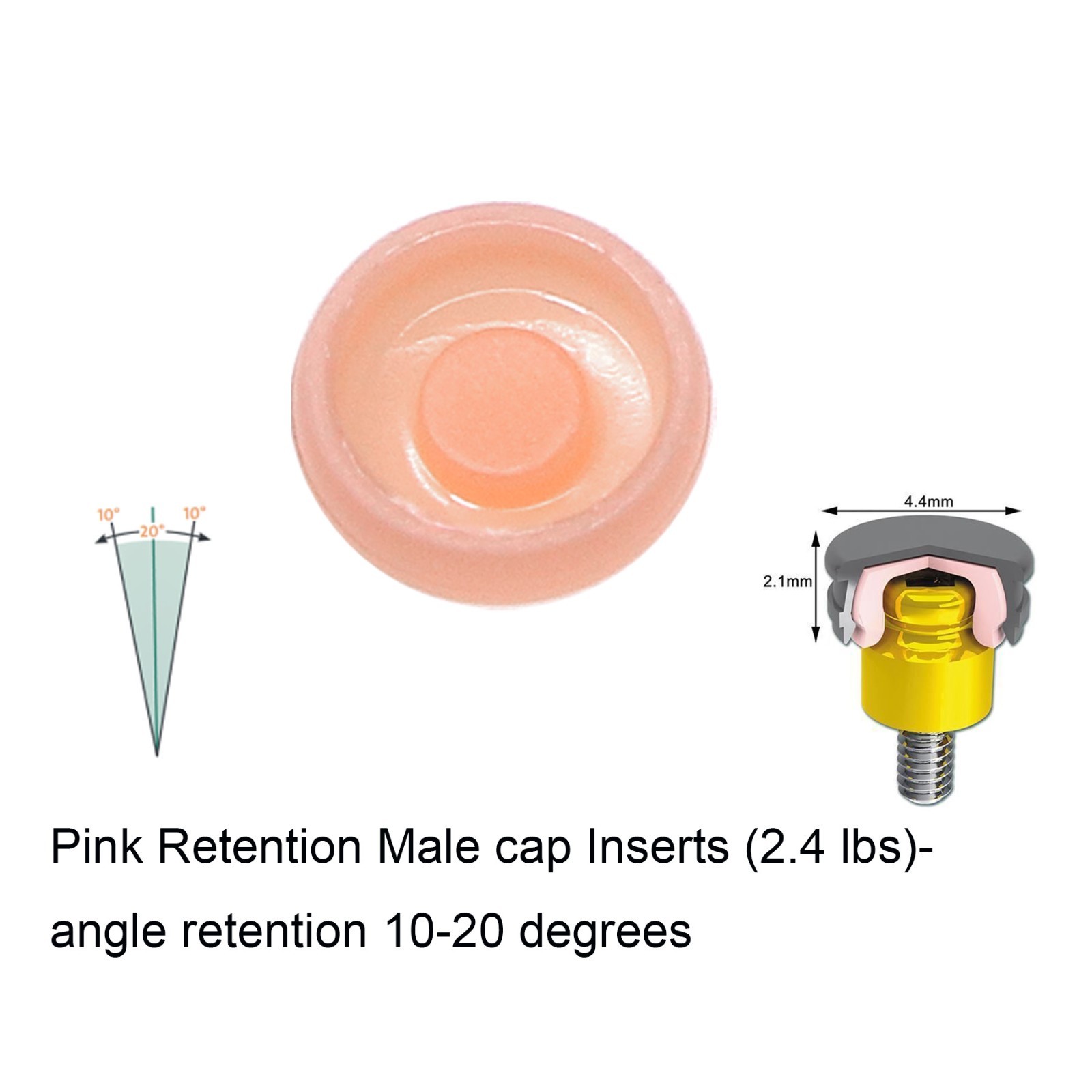 US Dental Male Cap Inserts Compatible Locator Abutment/Ø4.5mm Metal housing Cap