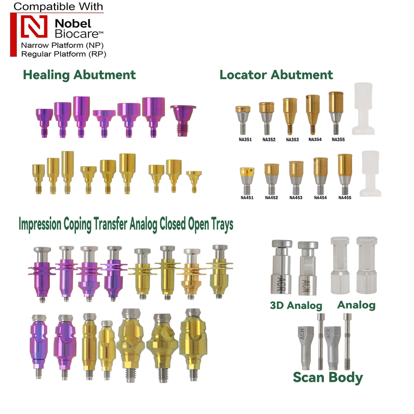 Dental Impression Coping Open Closed Tray Locator Healing Abutment Cap for Nobel
