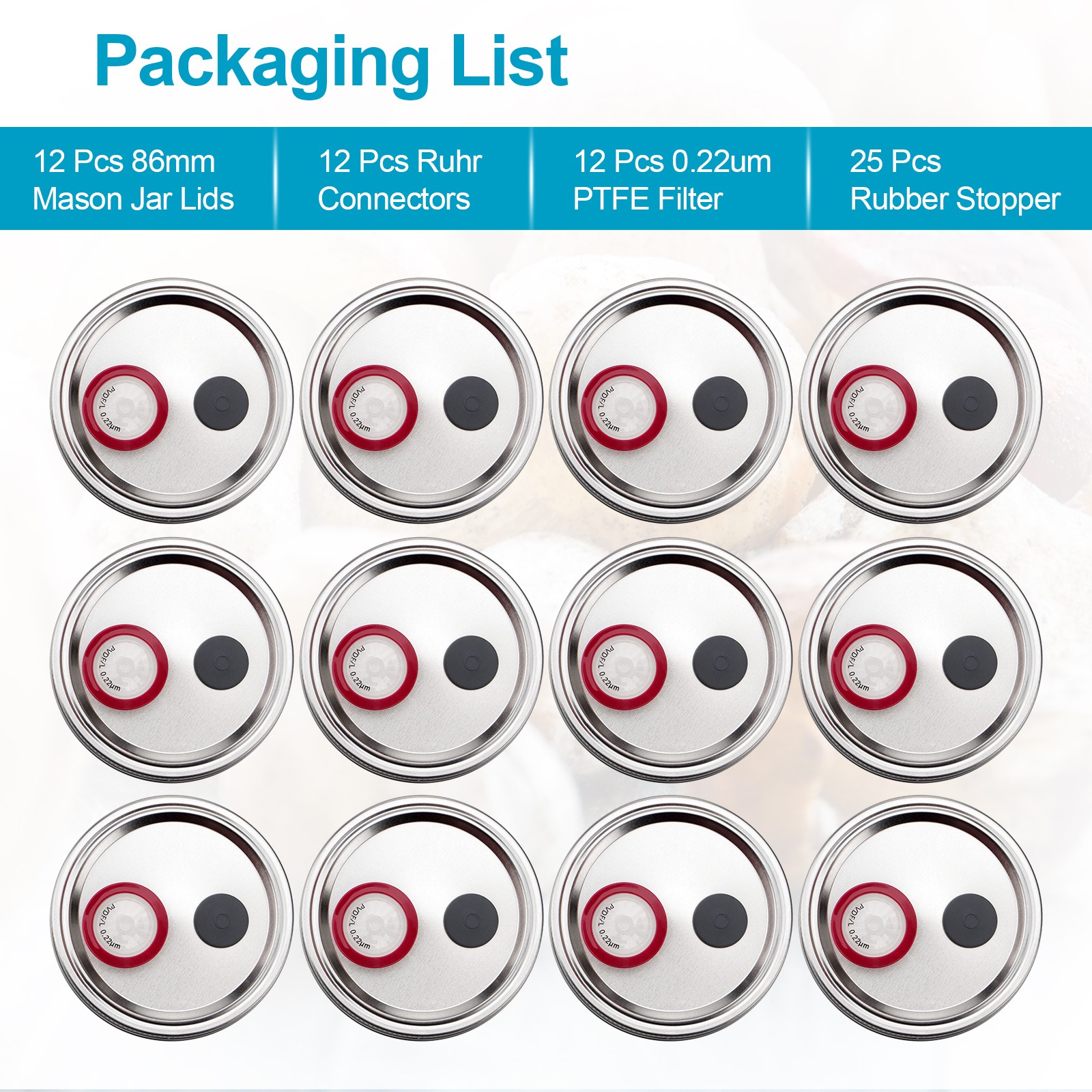 12Pcs Liquid Culture Lid Grain Spawn Cultivation Mason Jar Lid with PTFE Syringe